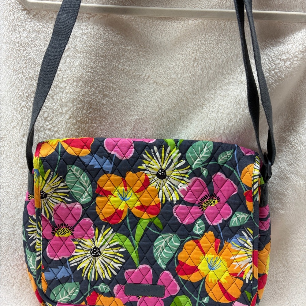 Vera Bradley Black Multicolor Floral Quilted Messenger Bag